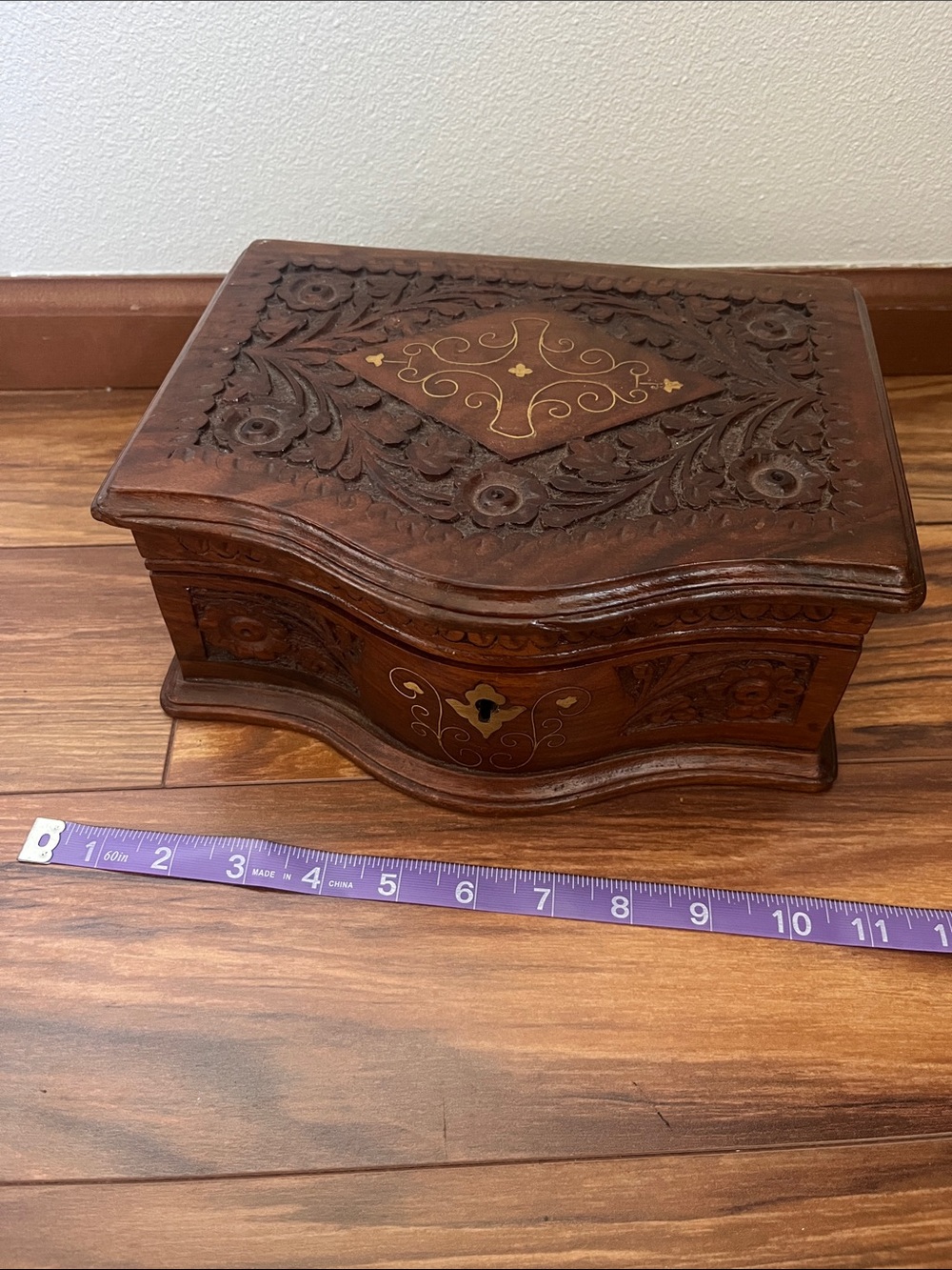 Hand-Carved Decorative Wooden Jewelry Box - Brown